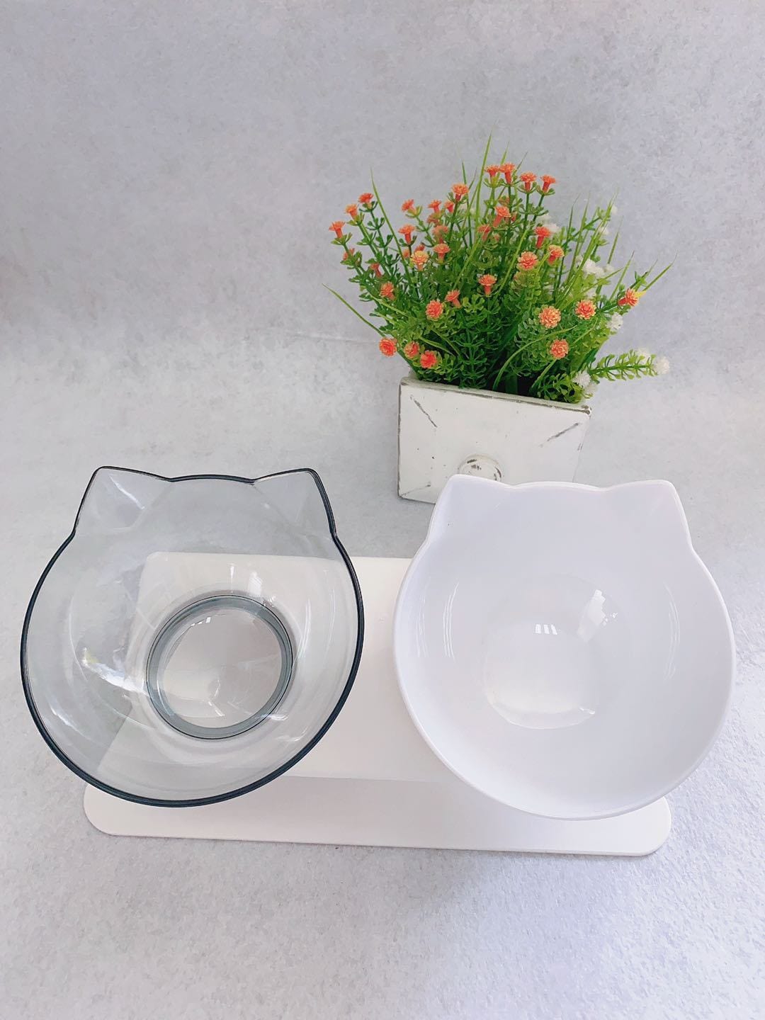 Cat Double Bowl Cat Food Bowl Protects Cervical Vertebra pet Vismera Transparent white
