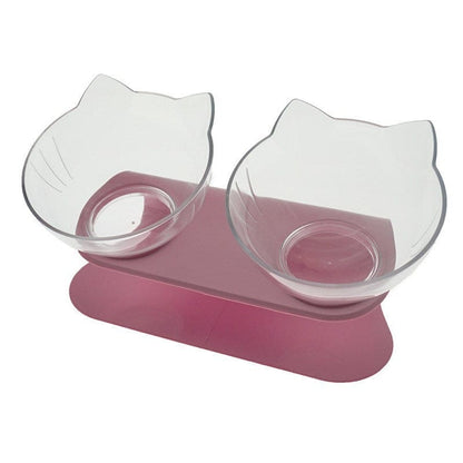 Cat Double Bowl Cat Food Bowl Protects Cervical Vertebra pet Vismera Two clear pink