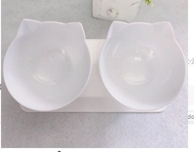 Non Slip Double Cat Bowl With Raised Stand Pet Food Cat Feeder Protect Cervical Vertebra Dog Bowl Transparent Pet Products pet Vismera Two white and box