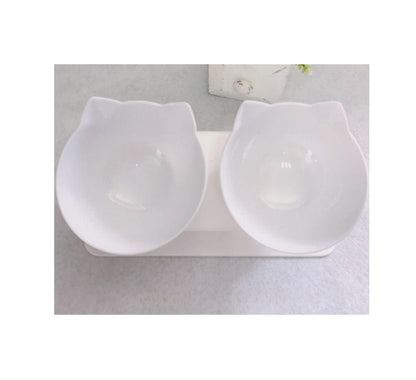 Cat Double Bowl Cat Food Bowl Protects Cervical Vertebra pet Vismera Two white