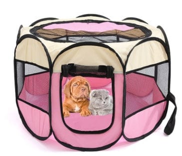 Fast folding octagonal pet fence, 600D Oxford cloth, waterproof and catching cat, dog cage, pet cage pet Vismera White pink 72x72x45