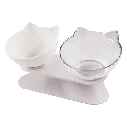 New Inclined Food Cat Ear Oblique Mouth Transparent Single Pet Bowl pet Vismera White transparent Double bowl Q1pcs