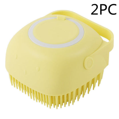 fashion novaa pet Yellow 2PC / square Silicone Dog Bath Massage Gloves Brush Pet Cat Bathroom Cleaning Tool Comb Brush For Dog Can Pour Shampoo Dog Grooming Supplies
