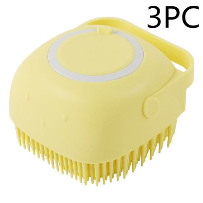 fashion novaa pet Yellow 3PC / square Silicone Dog Bath Massage Gloves Brush Pet Cat Bathroom Cleaning Tool Comb Brush For Dog Can Pour Shampoo Dog Grooming Supplies