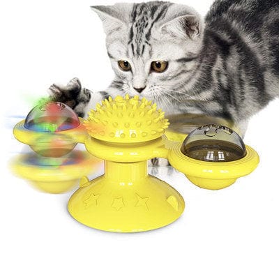 Cat Rotating Windmill Multi-Function Toys Itch Scratching Device Teeth Shining Toy pet Vismera Yellow