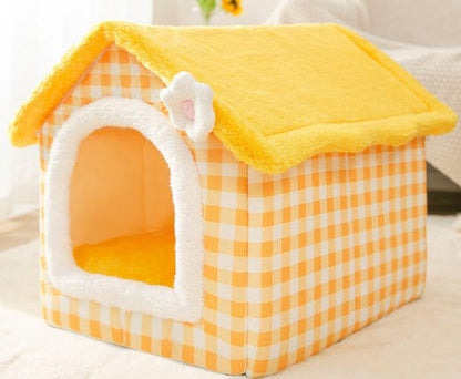fashion novaa pet Yellow floret / Large Foldable Dog House Pet Cat Bed Winter Dog Villa Sleep Kennel Removable Nest Warm Enclosed Cave Sofa Pets Supplies