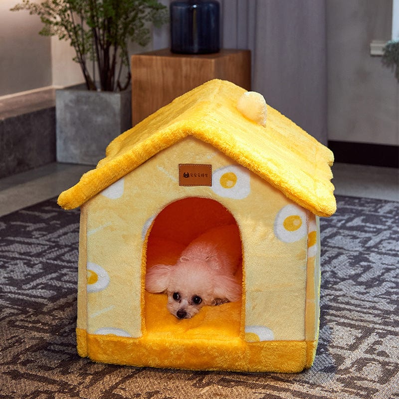 fashion novaa pet Yellow omelette / Large Foldable Dog House Pet Cat Bed Winter Dog Villa Sleep Kennel Removable Nest Warm Enclosed Cave Sofa Pets Supplies