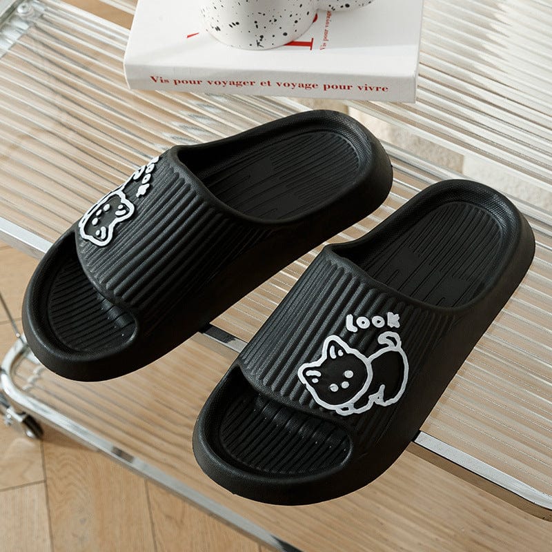 Cute Cat Slippers Summer Women Home Shoes Bath Thick Platform Non-Slip Slides Indoor Outdoor shoes fashion novaa Black 40to41