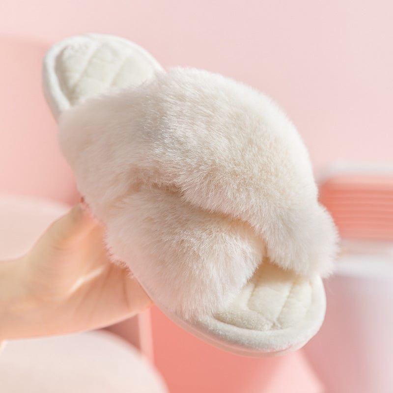Cross-strap Furry Slippers Warm House Shoes For Women Winter Casual Flip Flops Fluffy Shoes Slides Soft Plush Home Indoor Slippers shoes fashion novaa
