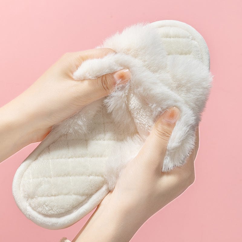 Cross-strap Furry Slippers Warm House Shoes For Women Winter Casual Flip Flops Fluffy Shoes Slides Soft Plush Home Indoor Slippers shoes fashion novaa