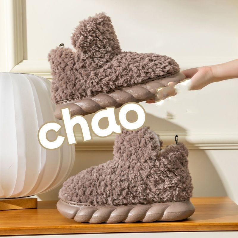 Winter Package Heeled Waterproof Home Indoor And Outdoor Wear Cute High Helper Cotton Slippers shoes fashion novaa Curry 36or37
