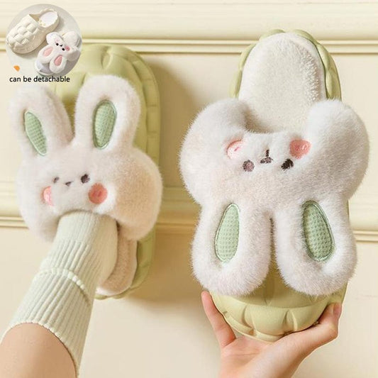 Cute Rabbit Shoes Winter Fuzzy Slippers Women Detachable Washable House Shoes shoes fashion novaa