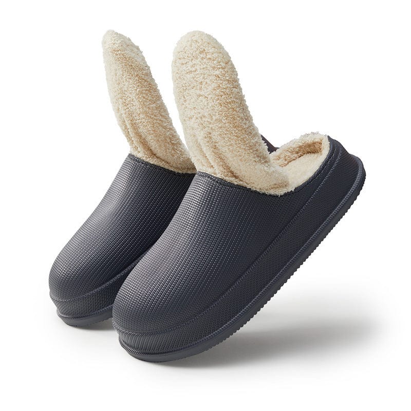Men's And Women's Waterproof Warm Thick Bottom Non-slip Cotton Slippers shoes fashion novaa Dark Grey 35or36