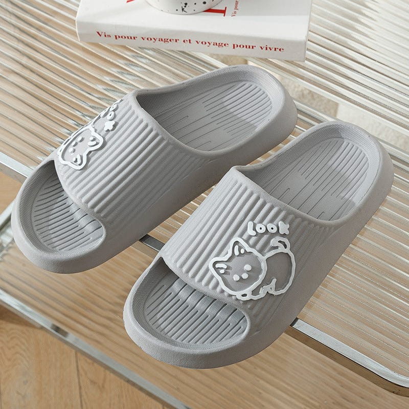 Cute Cat Slippers Summer Women Home Shoes Bath Thick Platform Non-Slip Slides Indoor Outdoor shoes fashion novaa Gray 40to41