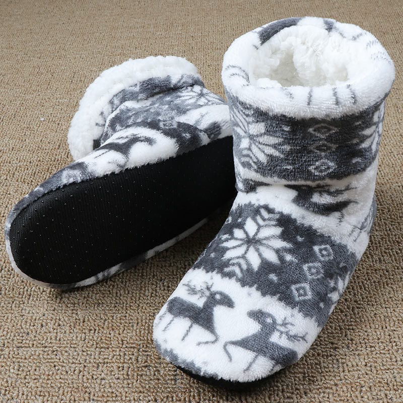 Christmas Elk Floor Shoes Indoor Socks Shoes Warm Plush House Slippers shoes fashion novaa Grey 25cm 36to38