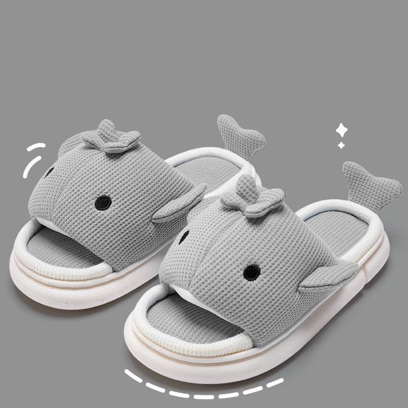 Cute Linen Shark Slippers For Indoor Home Shoes shoes fashion novaa Grey 36or37