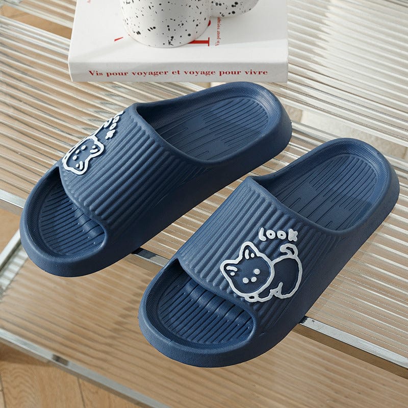 Cute Cat Slippers Summer Women Home Shoes Bath Thick Platform Non-Slip Slides Indoor Outdoor shoes fashion novaa Navy 40to41
