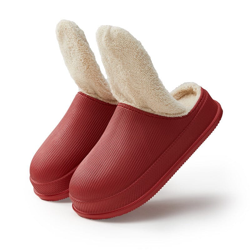 Men's And Women's Waterproof Warm Thick Bottom Non-slip Cotton Slippers shoes fashion novaa Wine Red 35or36