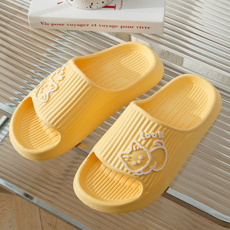 Cute Cat Slippers Summer Women Home Shoes Bath Thick Platform Non-Slip Slides Indoor Outdoor shoes fashion novaa Yellow 36to37