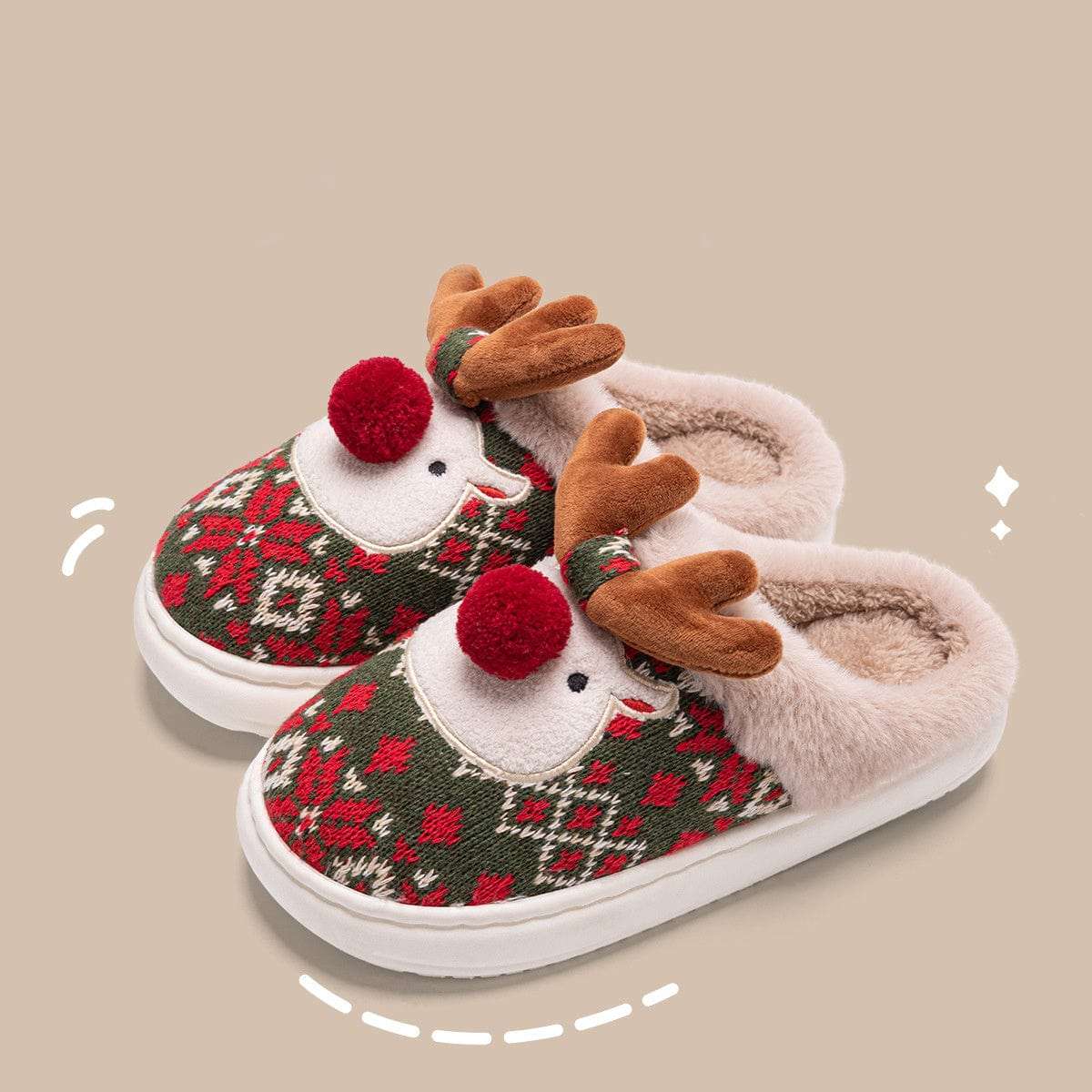 Cute Christmas Elk Plush Slippers Winter Ins Fashion Non-slip Floor Bedroom Home Slippers For Women Fuzzy House Shoes Trending Products fashion novaa Christmas Green 36to37