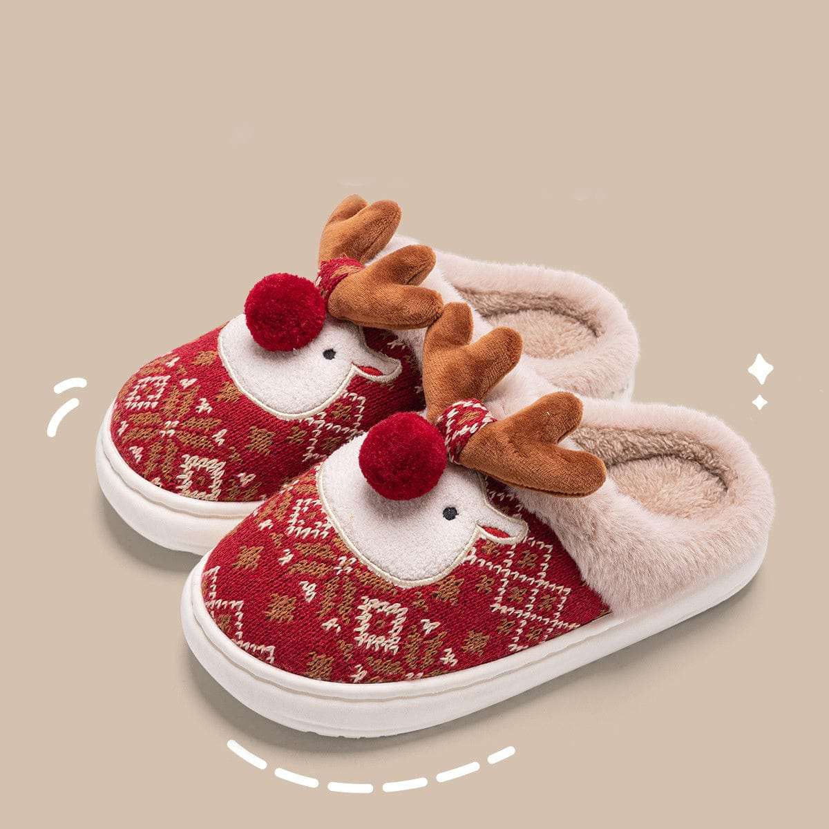 Cute Christmas Elk Plush Slippers Winter Ins Fashion Non-slip Floor Bedroom Home Slippers For Women Fuzzy House Shoes Trending Products fashion novaa Christmas Red 36to37