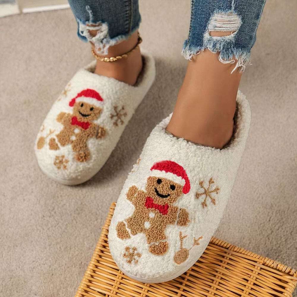 Christmas Snowflake Gingerbread Slippers Winter Indoor Non-slip Floor Bedroom Fuzzy House Shoes For Women Home Slippers Trending Products fashion novaa