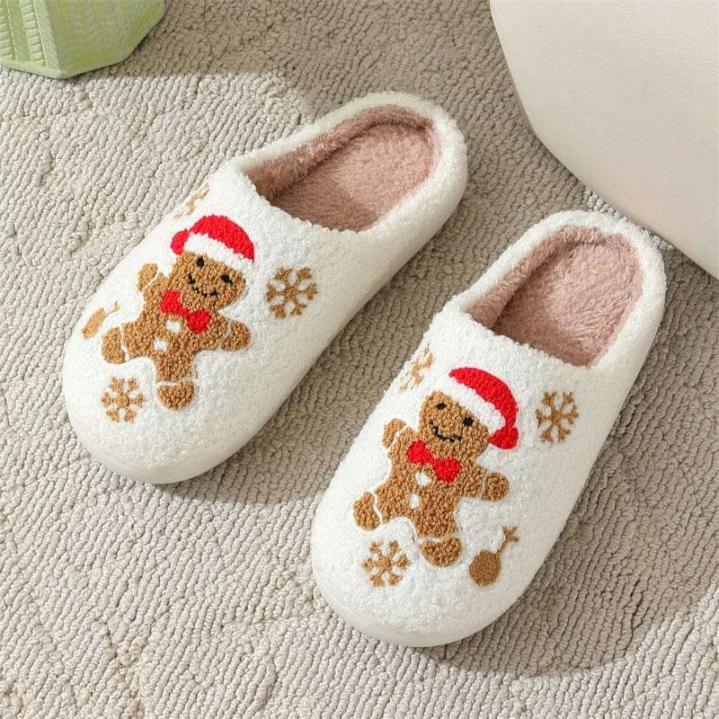 Christmas Snowflake Gingerbread Slippers Winter Indoor Non-slip Floor Bedroom Fuzzy House Shoes For Women Home Slippers Trending Products fashion novaa