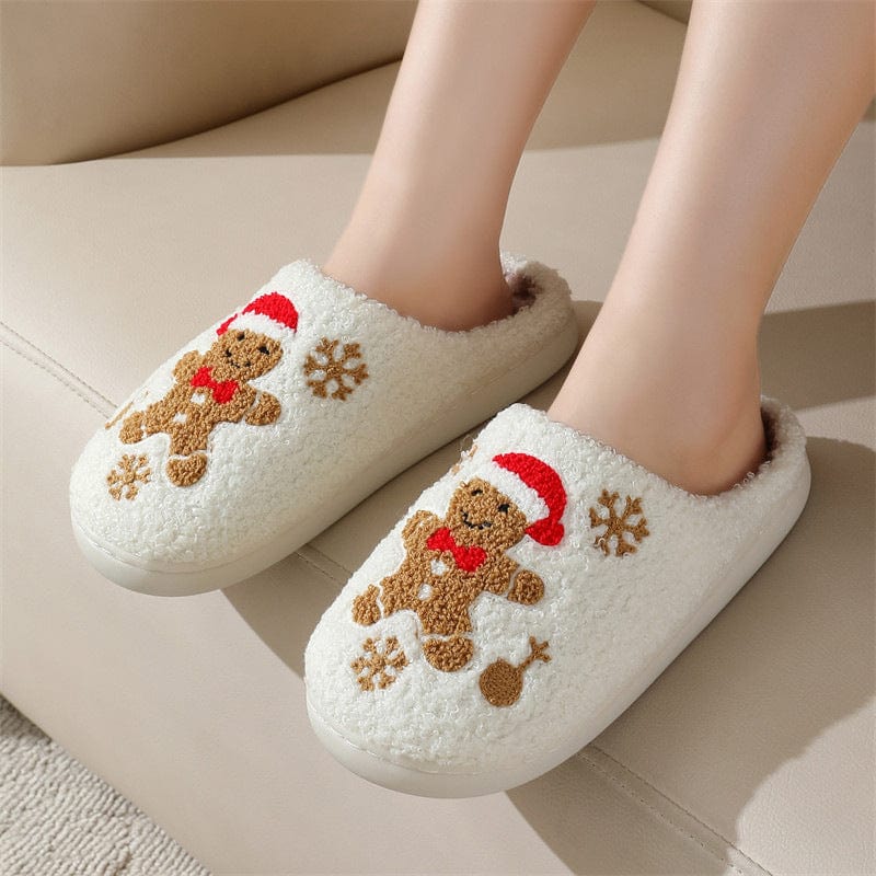 Christmas Snowflake Gingerbread Slippers Winter Indoor Non-slip Floor Bedroom Fuzzy House Shoes For Women Home Slippers Trending Products fashion novaa