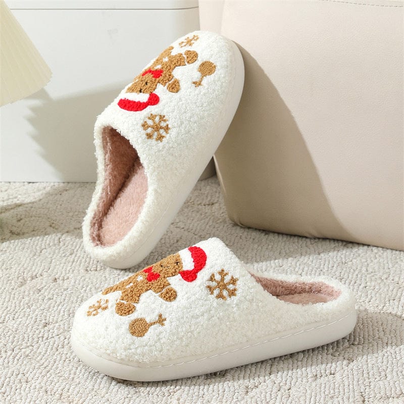 Christmas Snowflake Gingerbread Slippers Winter Indoor Non-slip Floor Bedroom Fuzzy House Shoes For Women Home Slippers Trending Products fashion novaa