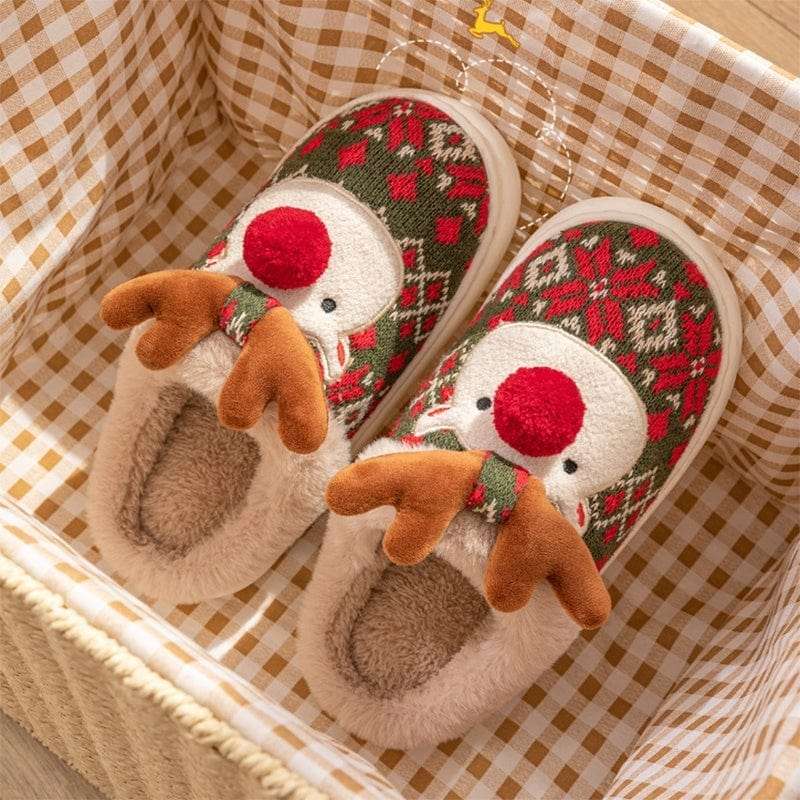 Cute Christmas Elk Plush Slippers Winter Ins Fashion Non-slip Floor Bedroom Home Slippers For Women Fuzzy House Shoes Trending Products fashion novaa