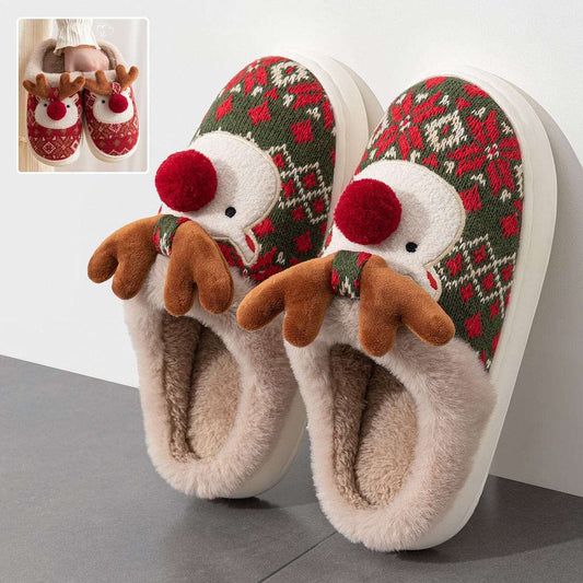 Cute Christmas Elk Plush Slippers Winter Ins Fashion Non-slip Floor Bedroom Home Slippers For Women Fuzzy House Shoes Trending Products fashion novaa