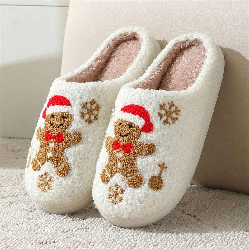 Christmas Snowflake Gingerbread Slippers Winter Indoor Non-slip Floor Bedroom Fuzzy House Shoes For Women Home Slippers Trending Products fashion novaa Gingerbread Man 36to37