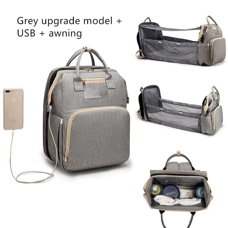 USB Charging Version Mommy Bed Backpack Folding Large Capacity Multi-function Trending Products fashion novaa Grey B