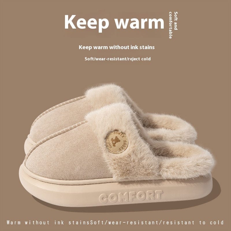 New Plush Slippers For Women Men Winter Warm Home Slipper Indoor Thick-soled Fleece Shoes Trending Products fashion novaa Khaki 36to37